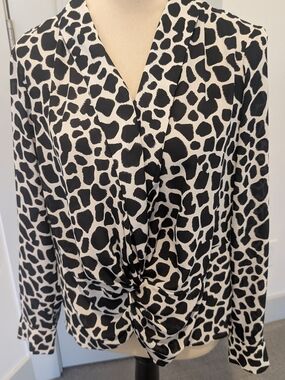 INC International Concepts Black and White Animal Print Twist-Front Blouse